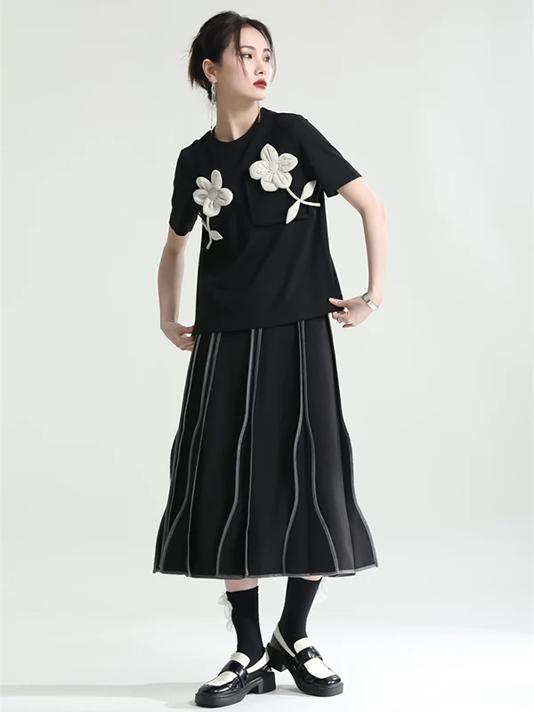 Original Stylish Applique Contrast Color T-Shirt Top - Image 7