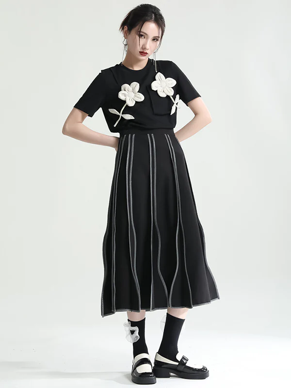 Original Stylish Applique Contrast Color T-Shirt Top - Image 8