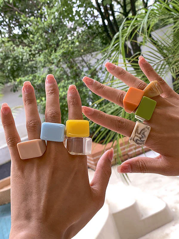 Original Stylish Resin 8 Colors Geometric Ring - Image 2