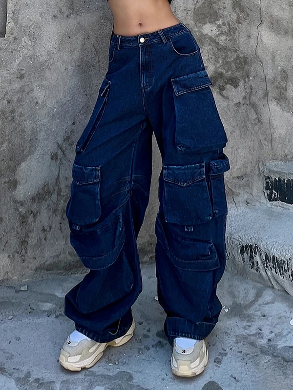 Original Wide Leg Loose Split-Joint With Big Pockets Jean Pants Bottoms - Image 2