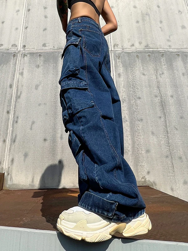 Original Wide Leg Loose Split-Joint With Big Pockets Jean Pants Bottoms - Image 3