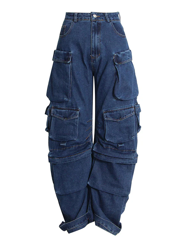 Original Wide Leg Loose Split-Joint With Big Pockets Jean Pants Bottoms - Image 5