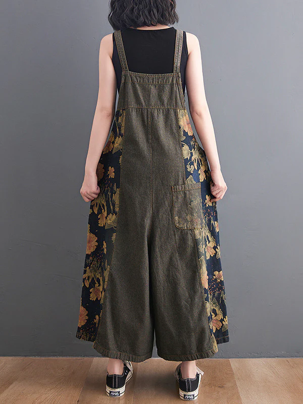 Oversize Wide Leg Floral Printed Split-Joint Overalls - Image 10