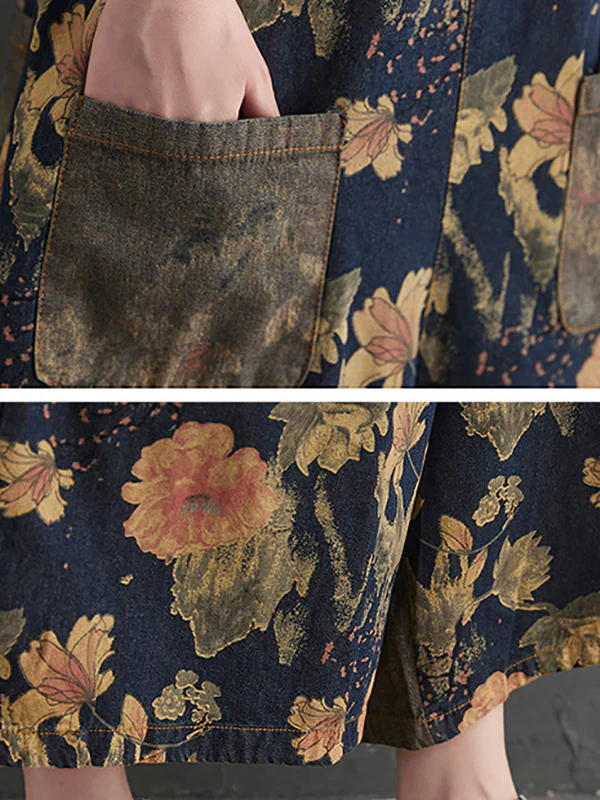 Oversize Wide Leg Floral Printed Split-Joint Overalls - Image 11