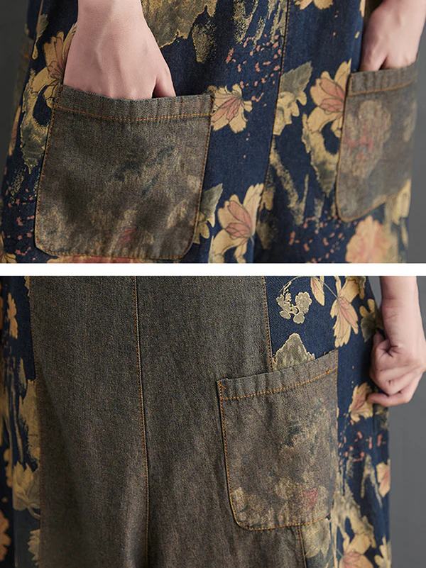 Oversize Wide Leg Floral Printed Split-Joint Overalls - Image 13