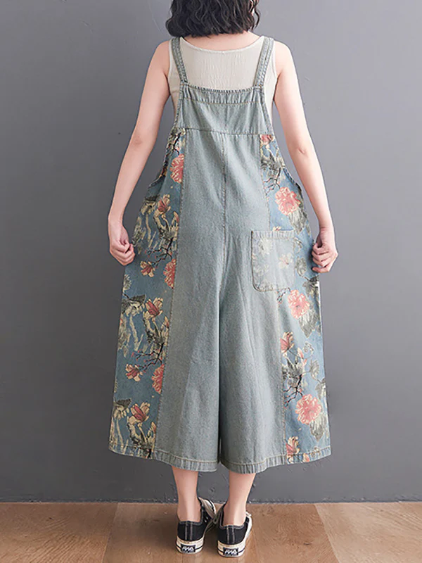 Oversize Wide Leg Floral Printed Split-Joint Overalls - Image 6