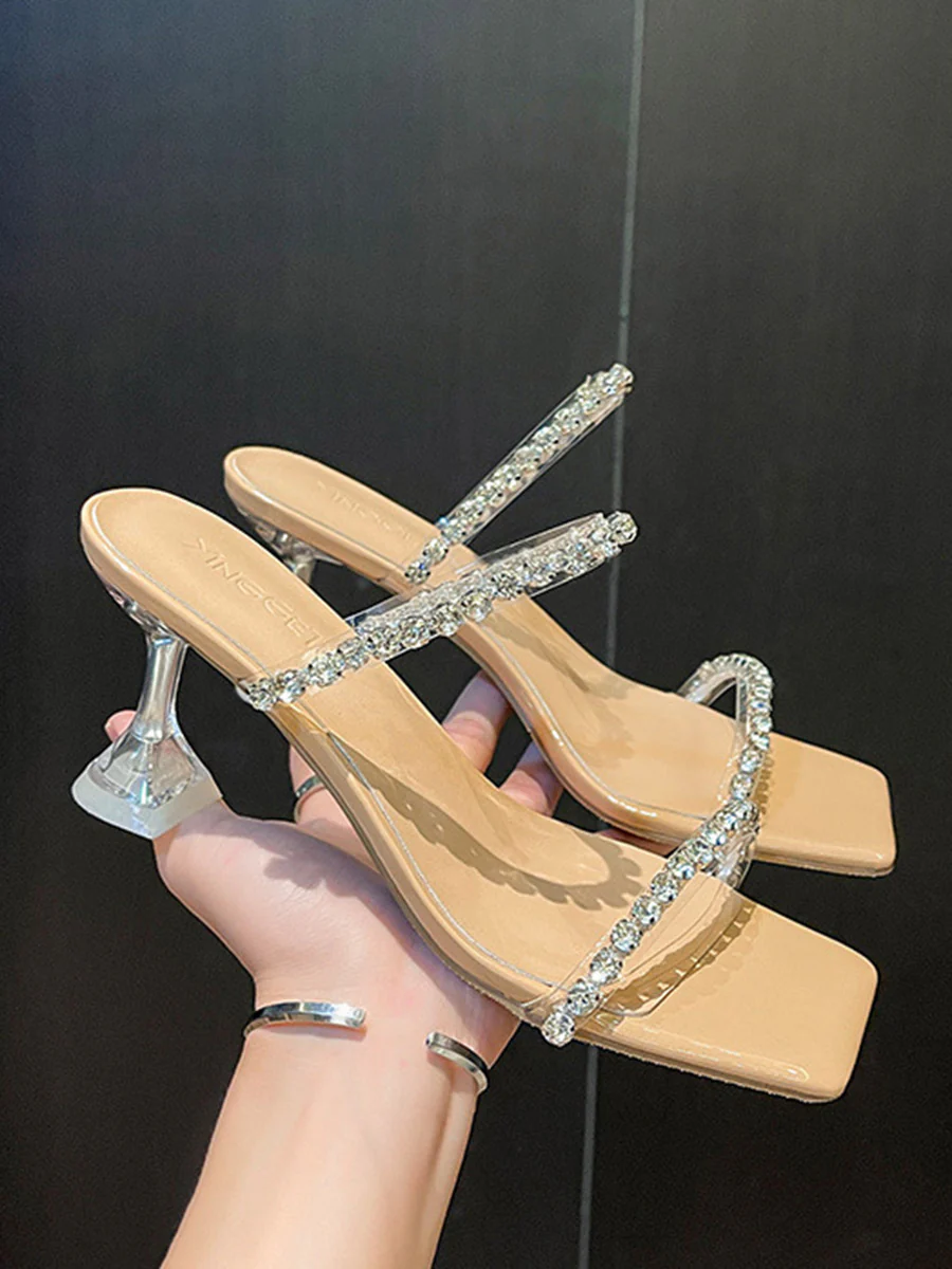 Peep Toe Rhine Stones Shiny Transparent Pumps Sandals - Image 11