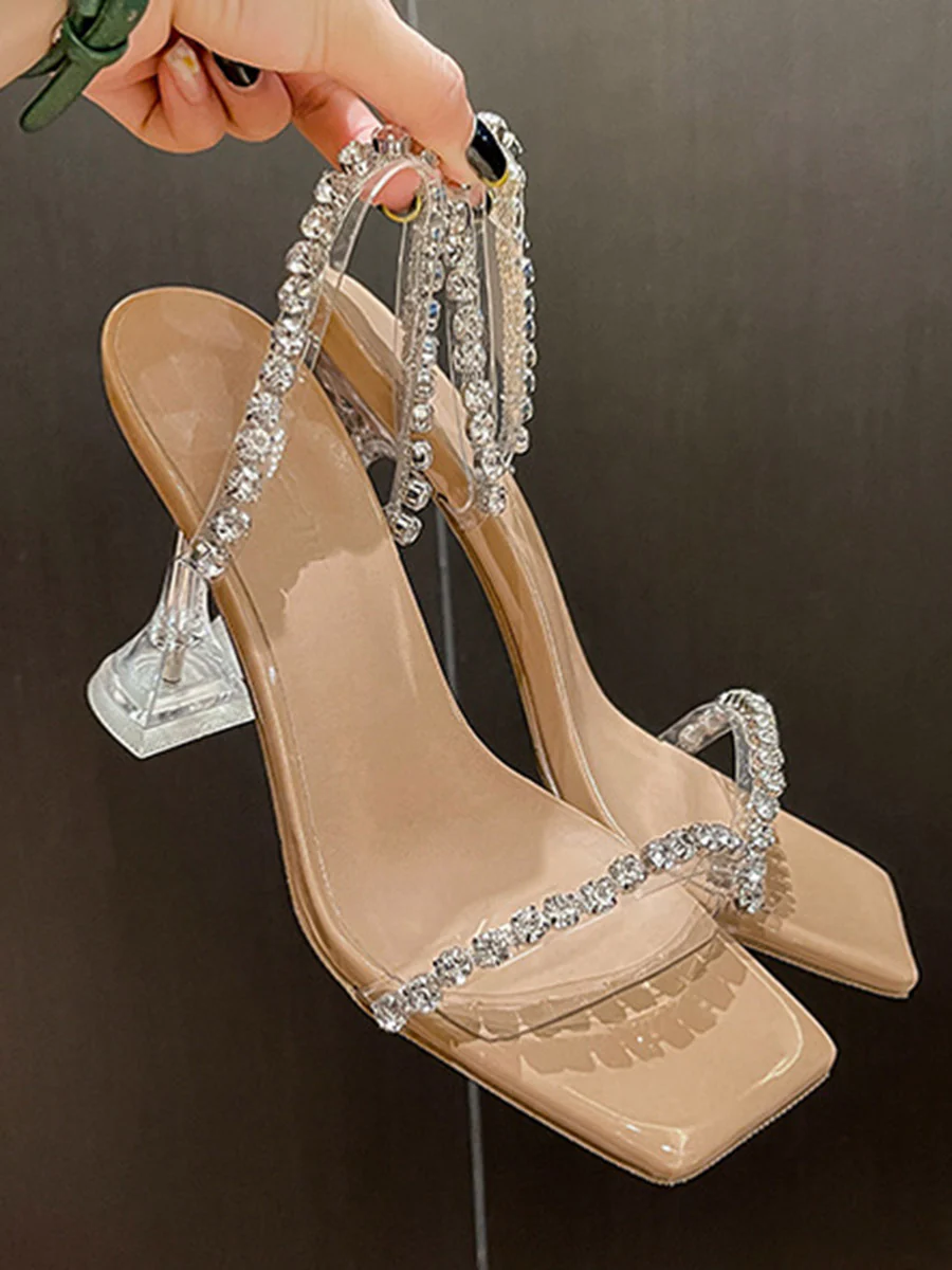 Peep Toe Rhine Stones Shiny Transparent Pumps Sandals - Image 12