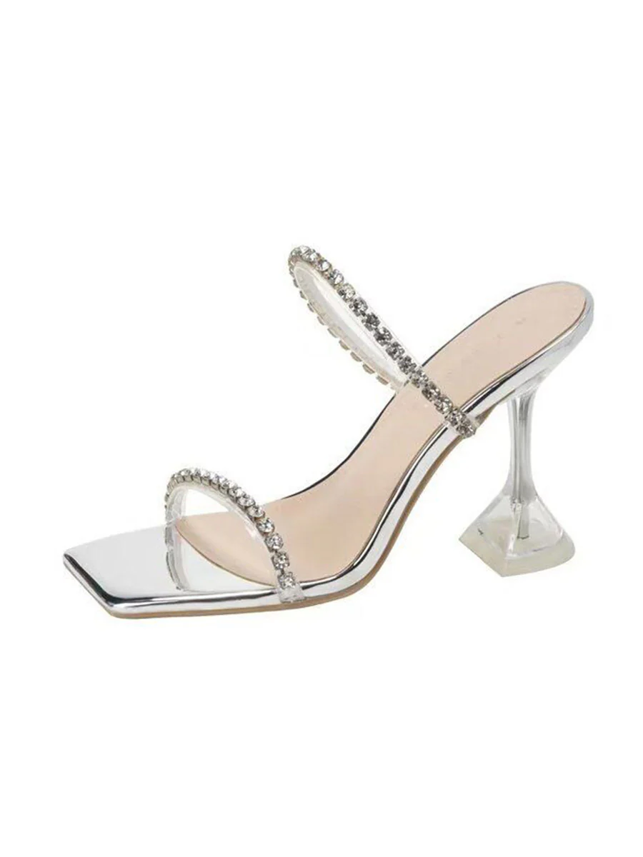 Peep Toe Rhine Stones Shiny Transparent Pumps Sandals - Image 13