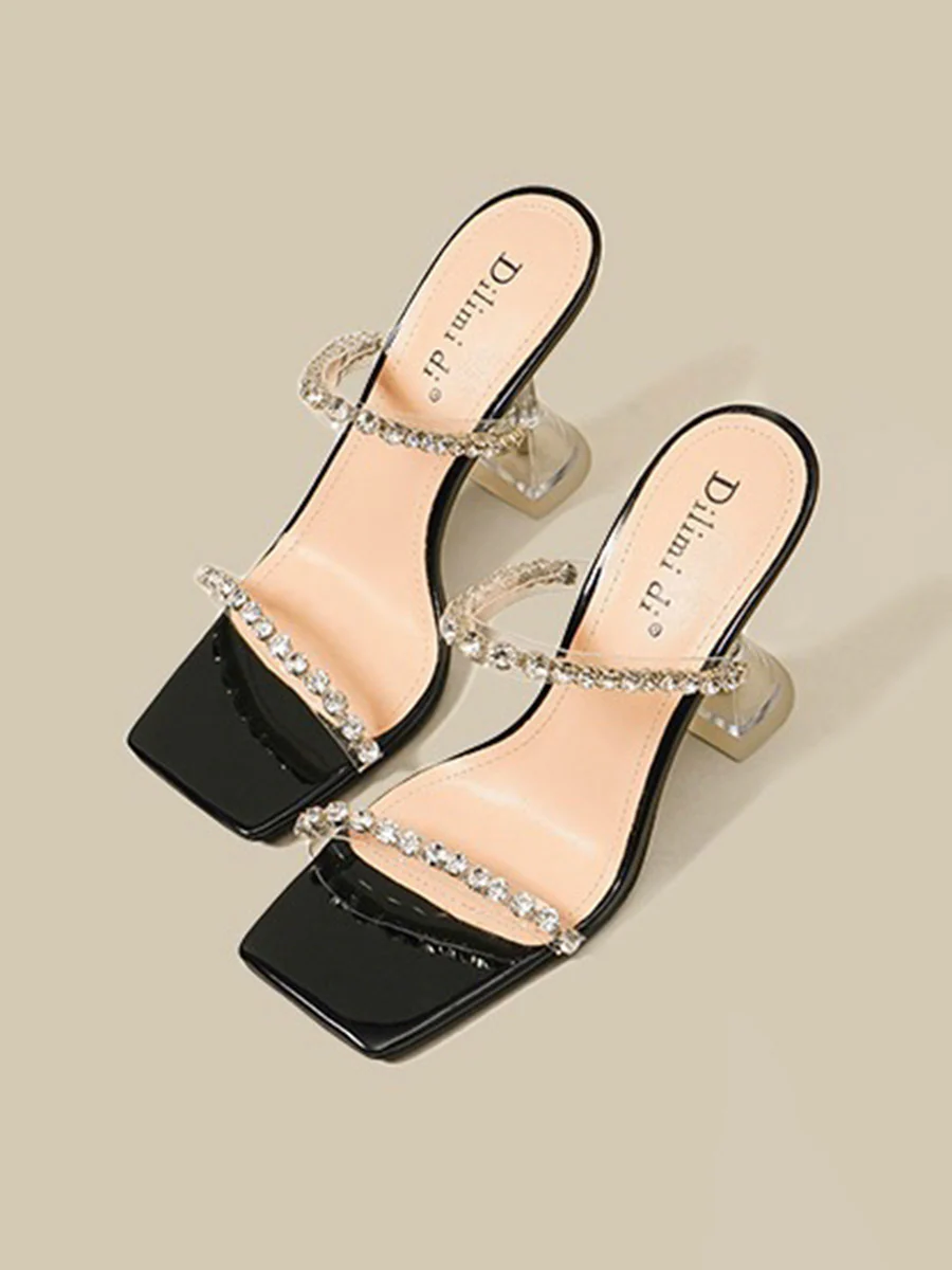 Peep Toe Rhine Stones Shiny Transparent Pumps Sandals - Image 4