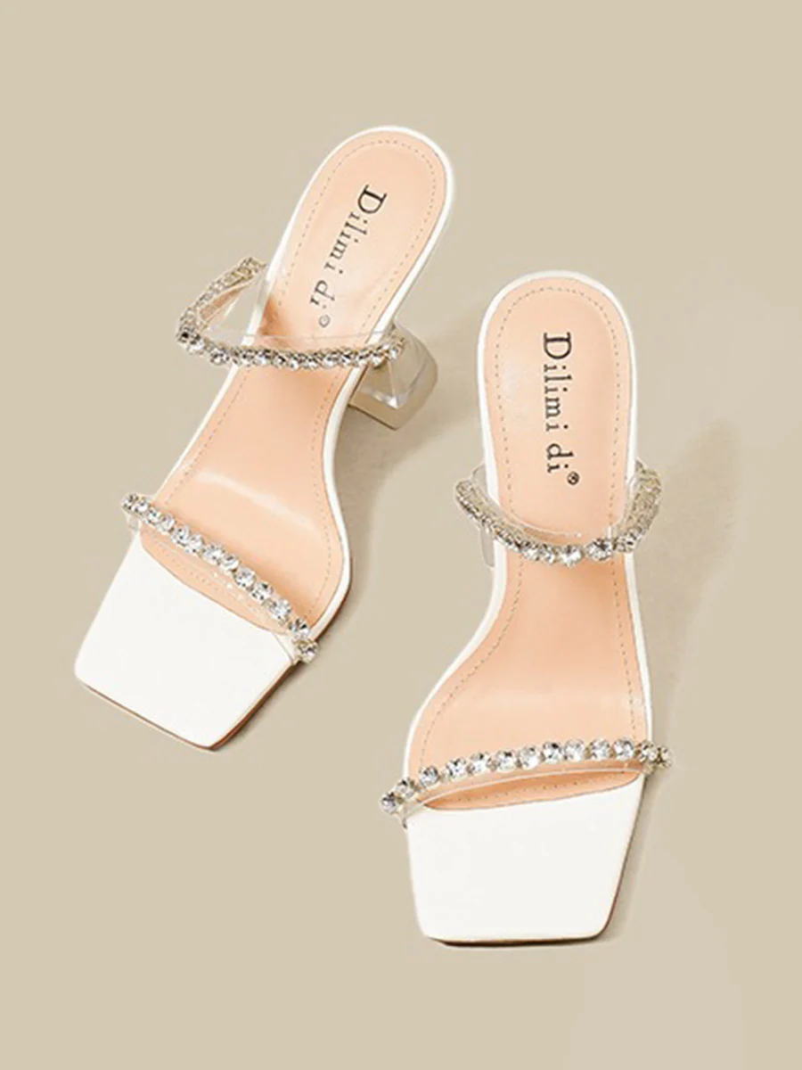 Peep Toe Rhine Stones Shiny Transparent Pumps Sandals - Image 5