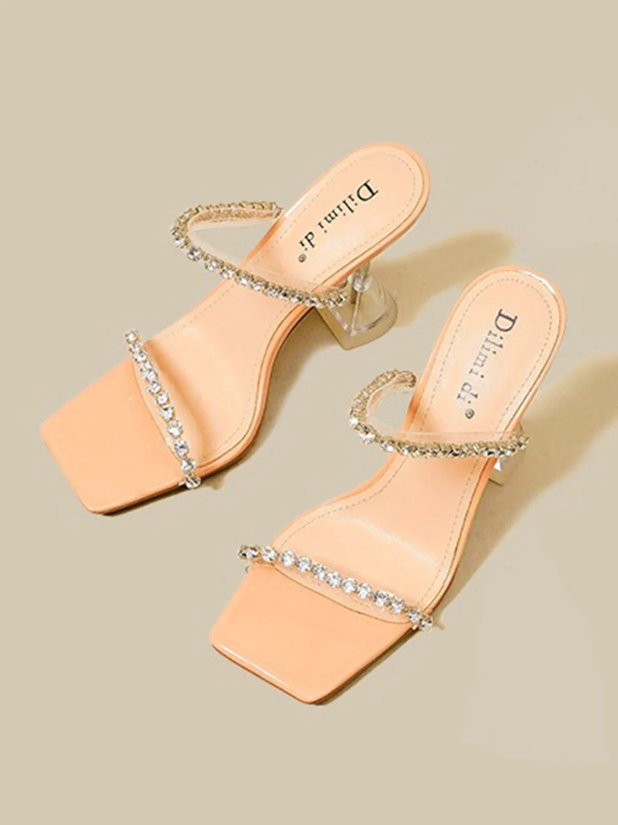 Peep Toe Rhine Stones Shiny Transparent Pumps Sandals - Image 6