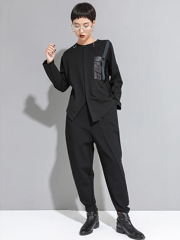 Personality Black With Button High-Waist Harem Pants - Image 10