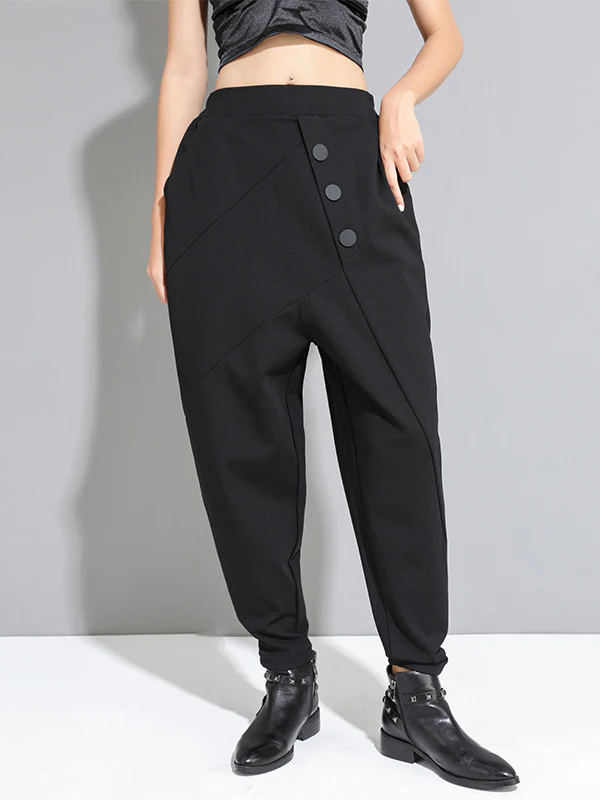 Personality Black With Button High-Waist Harem Pants - Image 2