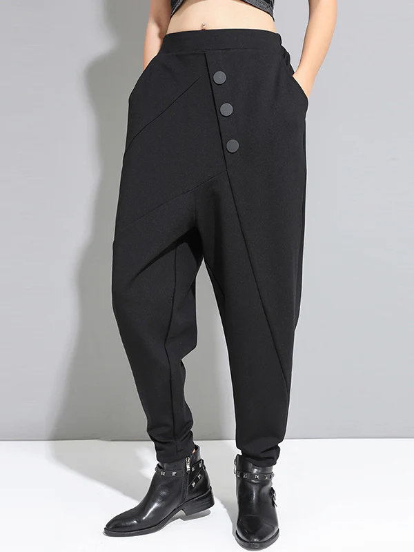 Personality Black With Button High-Waist Harem Pants - Image 4