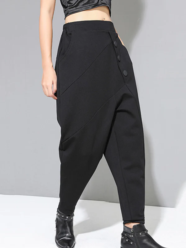 Personality Black With Button High-Waist Harem Pants - Image 5