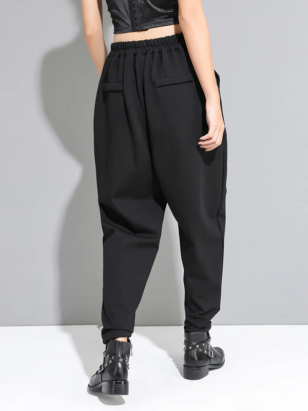Personality Black With Button High-Waist Harem Pants - Image 6