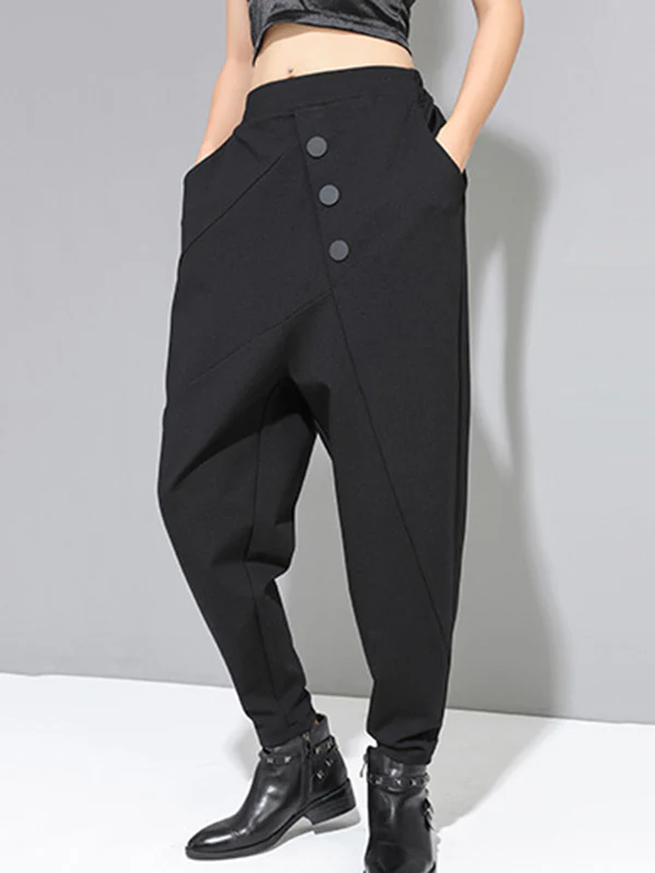 Personality Black With Button High-Waist Harem Pants - Image 7