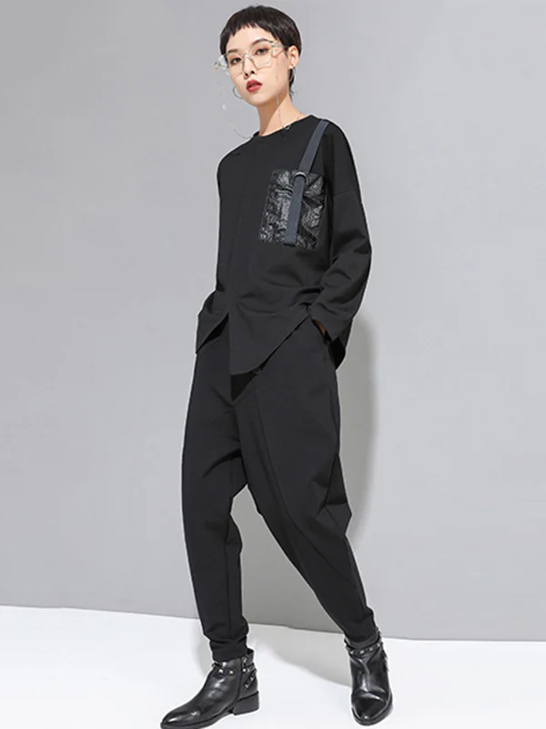 Personality Black With Button High-Waist Harem Pants - Image 8