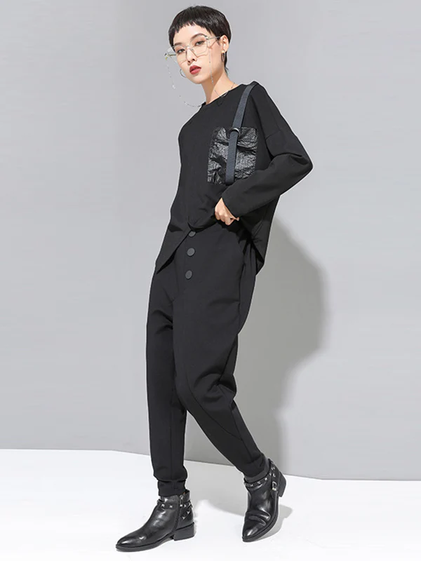 Personality Black With Button High-Waist Harem Pants - Image 9
