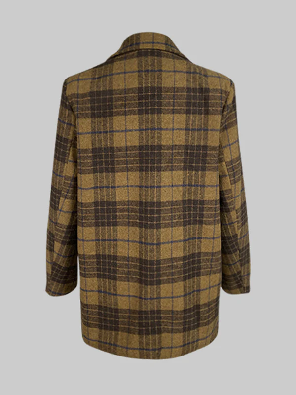 Plaid Split-Joint Lapel Jackets Woolen Coat - Image 10