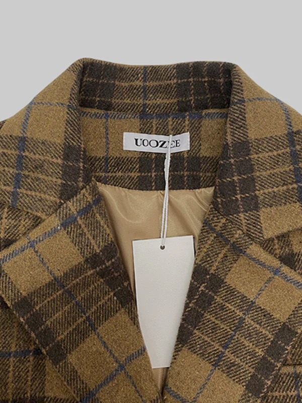 Plaid Split-Joint Lapel Jackets Woolen Coat - Image 12