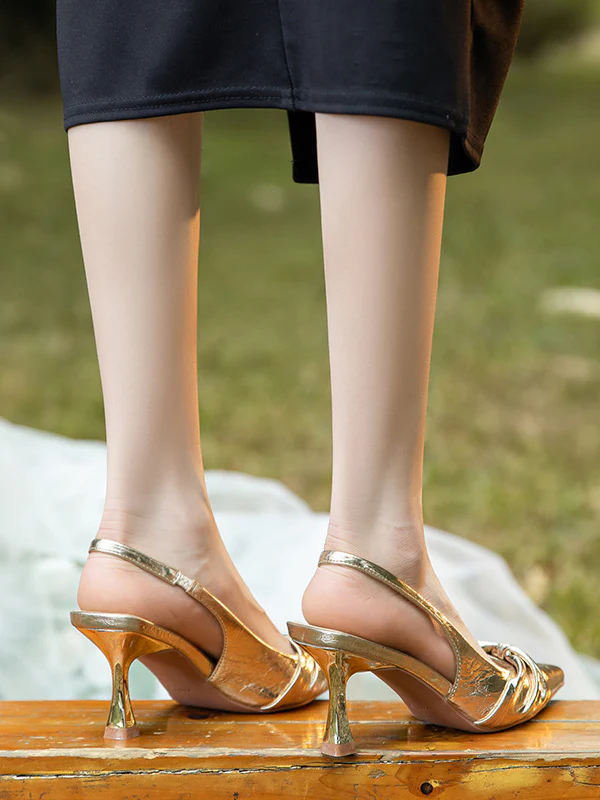 Pleated Pointed-Toe Split-Joint Sandals Sling Shoes - Image 3