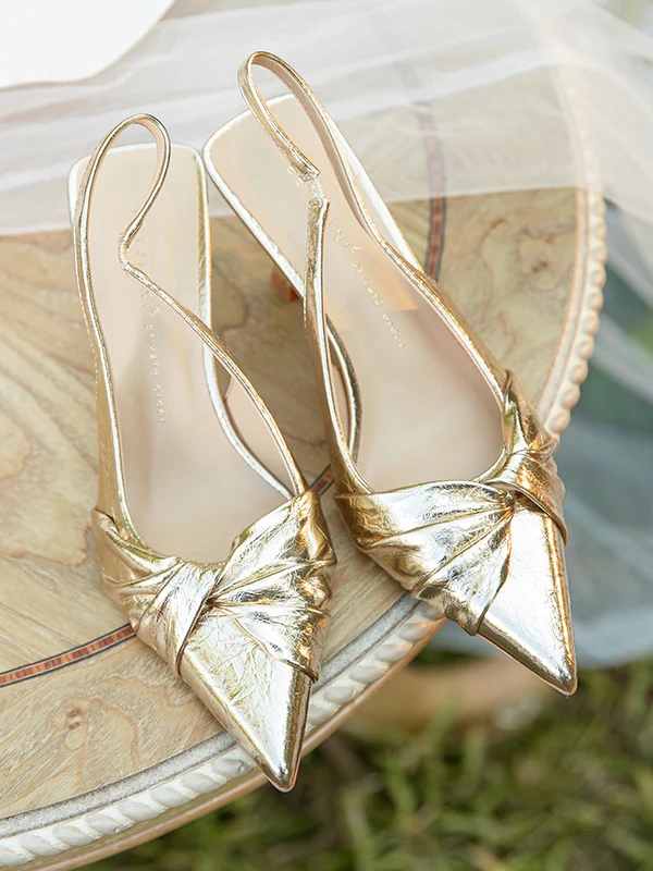 Pleated Pointed-Toe Split-Joint Sandals Sling Shoes - Image 7