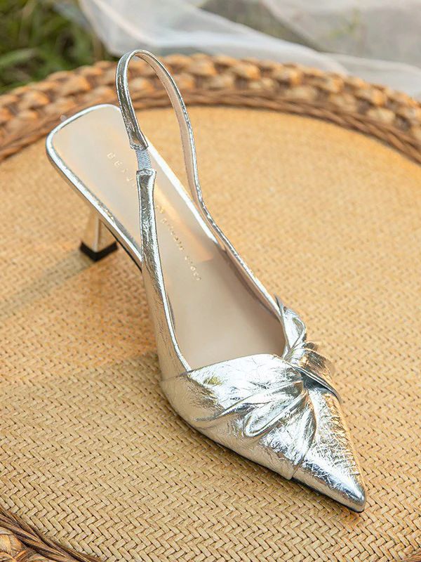 Pleated Pointed-Toe Split-Joint Sandals Sling Shoes - Image 8