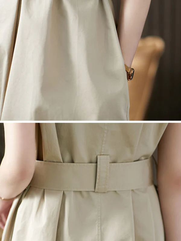 Plus Size Short Sleeves Bandage Solid Color Lapel Midi Dresses - Image 20