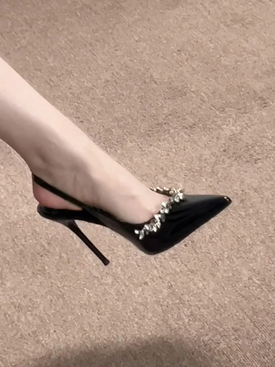 Pointed-Toe Rhine Stones Shiny Pumps - Image 6