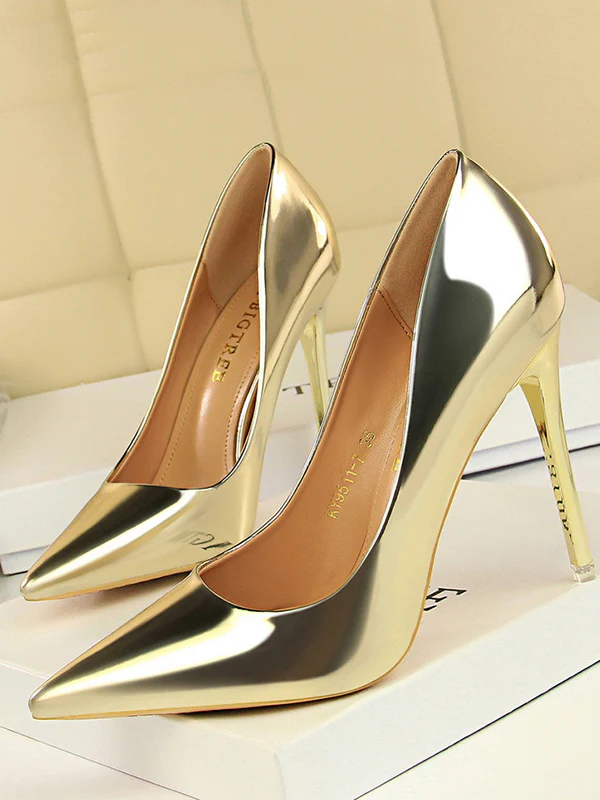 Pointed-Toe Shallow Cut Solid Color Pumps Scarpin Salto - Image 2
