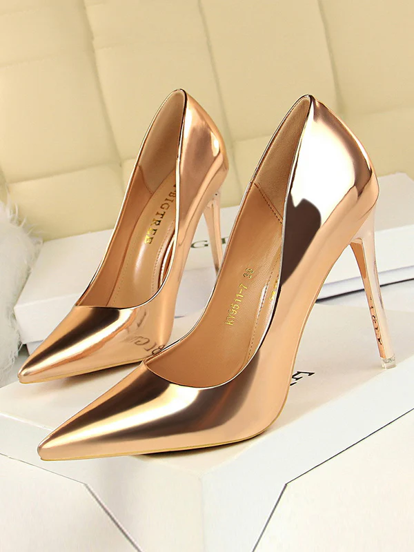 Pointed-Toe Shallow Cut Solid Color Pumps Scarpin Salto - Image 3