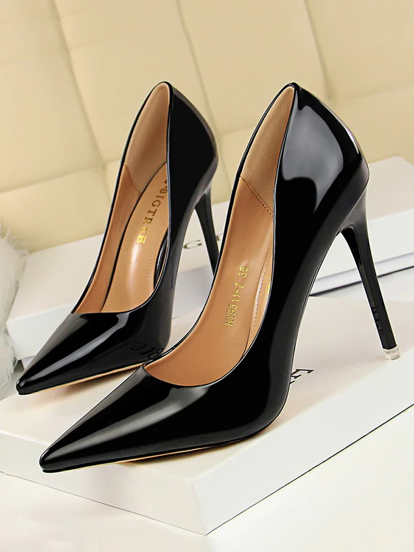Pointed-Toe Shallow Cut Solid Color Pumps Scarpin Salto - Image 5
