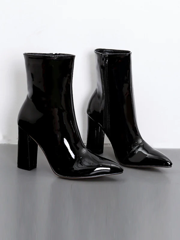 Pointed-Toe Shiny Split-Joint Boots Pumps - Image 16