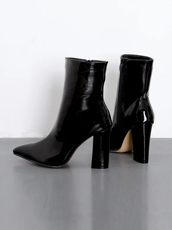Pointed-Toe Shiny Split-Joint Boots Pumps - Image 17