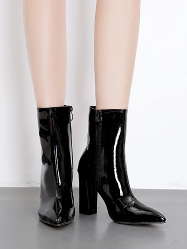 Pointed-Toe Shiny Split-Joint Boots Pumps - Image 2