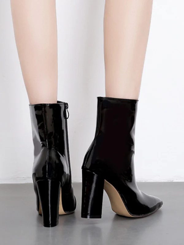 Pointed-Toe Shiny Split-Joint Boots Pumps - Image 3