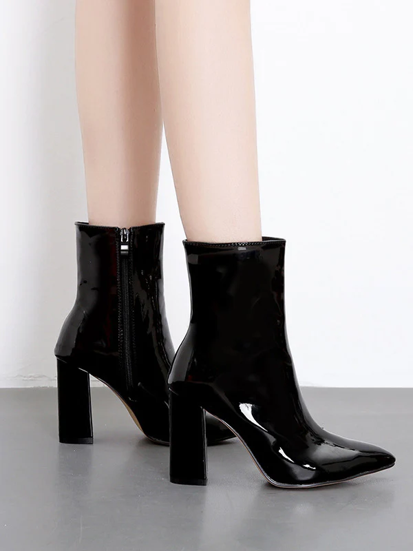 Pointed-Toe Shiny Split-Joint Boots Pumps - Image 4