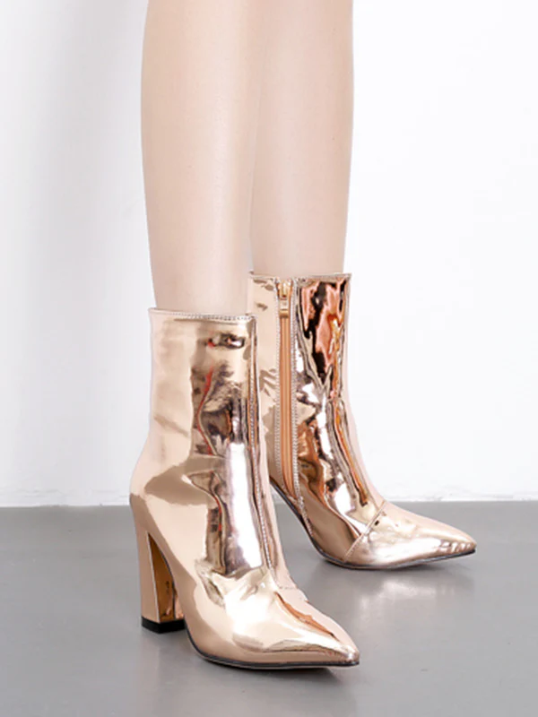 Pointed-Toe Shiny Split-Joint Boots Pumps - Image 7