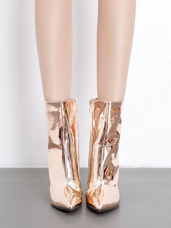 Pointed-Toe Shiny Split-Joint Boots Pumps - Image 8
