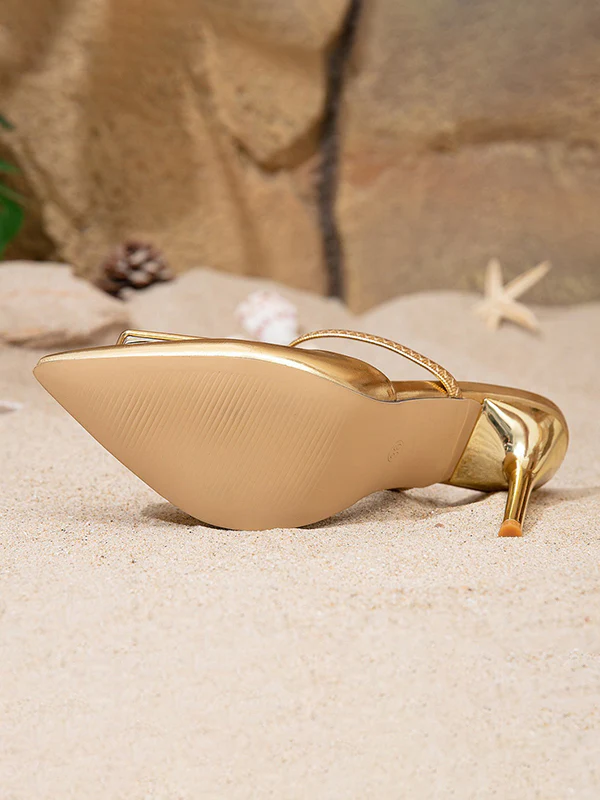 Pointed-Toe Shiny Split-Joint Pumps Sandals - Image 7