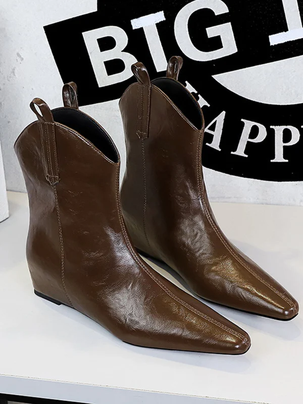 Pointed-Toe Solid Color Split-Joint Boots Shoes - Image 10