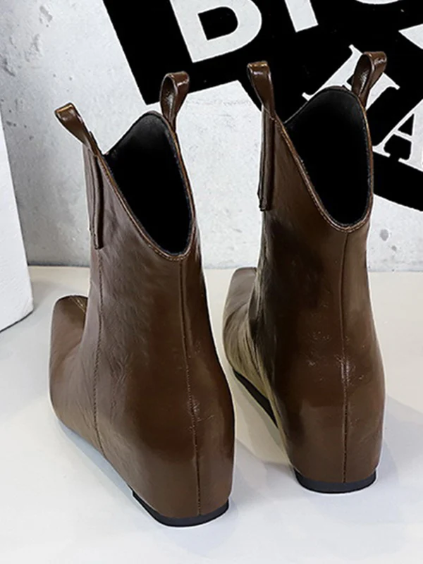 Pointed-Toe Solid Color Split-Joint Boots Shoes - Image 11