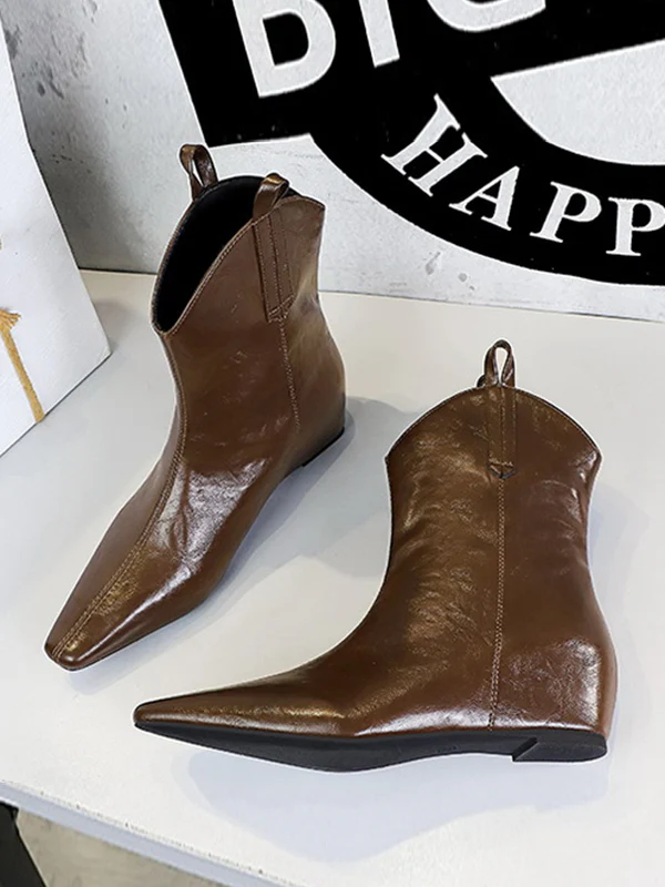 Pointed-Toe Solid Color Split-Joint Boots Shoes - Image 12