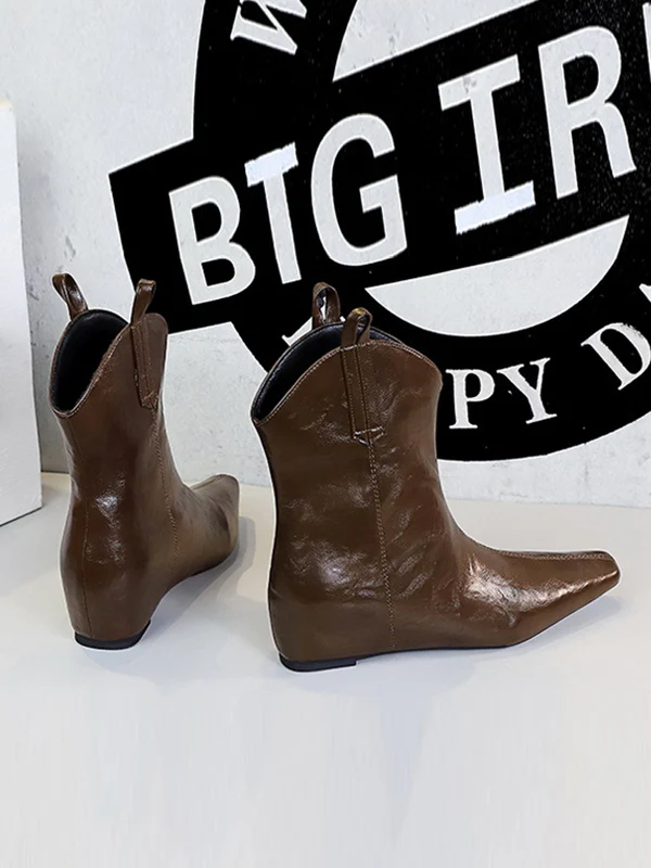 Pointed-Toe Solid Color Split-Joint Boots Shoes - Image 13