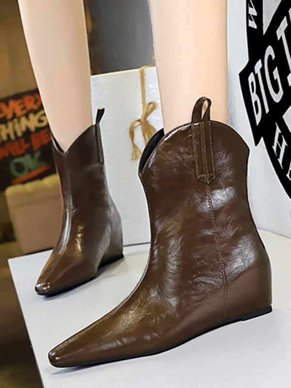 Pointed-Toe Solid Color Split-Joint Boots Shoes - Image 2