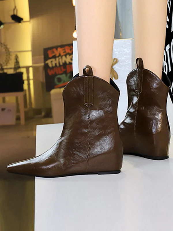 Pointed-Toe Solid Color Split-Joint Boots Shoes - Image 4