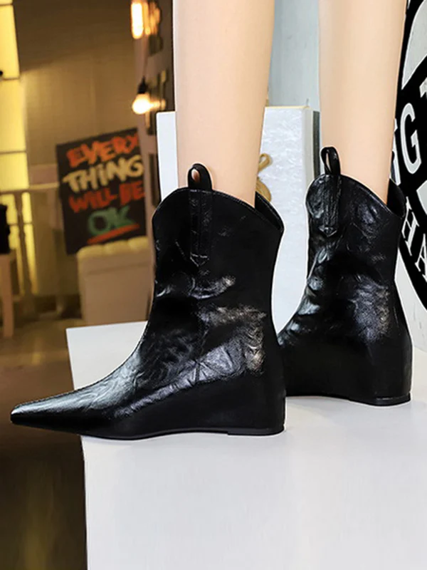 Pointed-Toe Solid Color Split-Joint Boots Shoes - Image 5