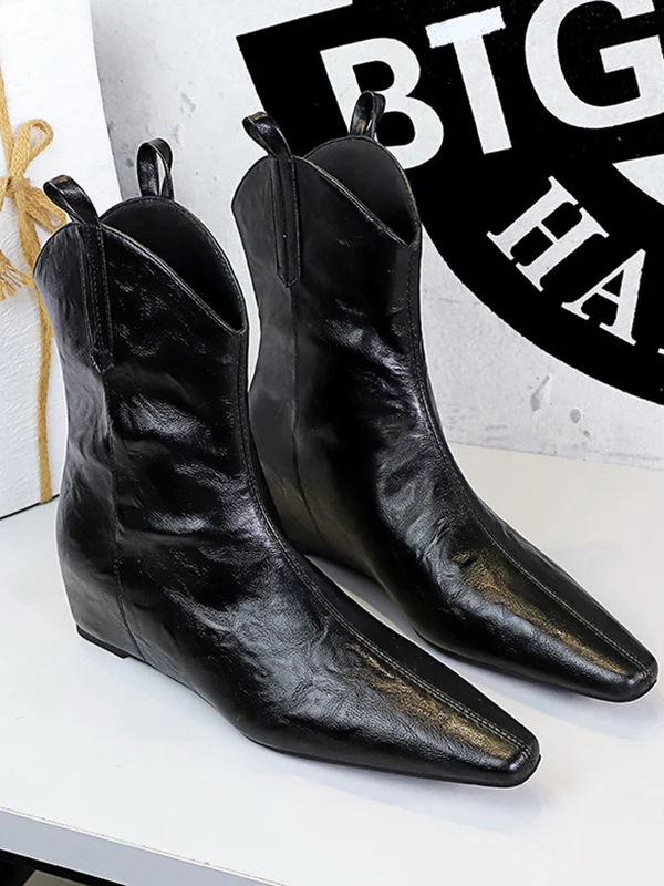 Pointed-Toe Solid Color Split-Joint Boots Shoes - Image 7